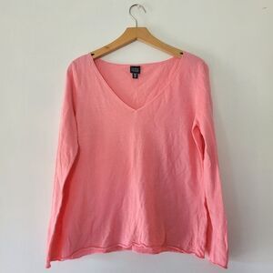 Eileen Fisher Linen Blend Pink V-Neck Women's Sweater Long Sleeve